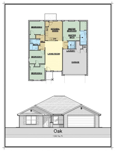 Floor plan for 4 beds, 2 baths, 1490 sqft